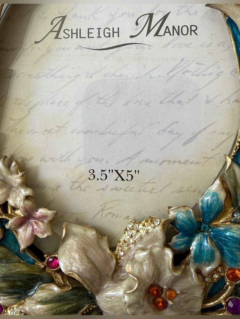 Vintage Ashleigh Manor Picture Frame with Lovely Florals & Rhinestones.